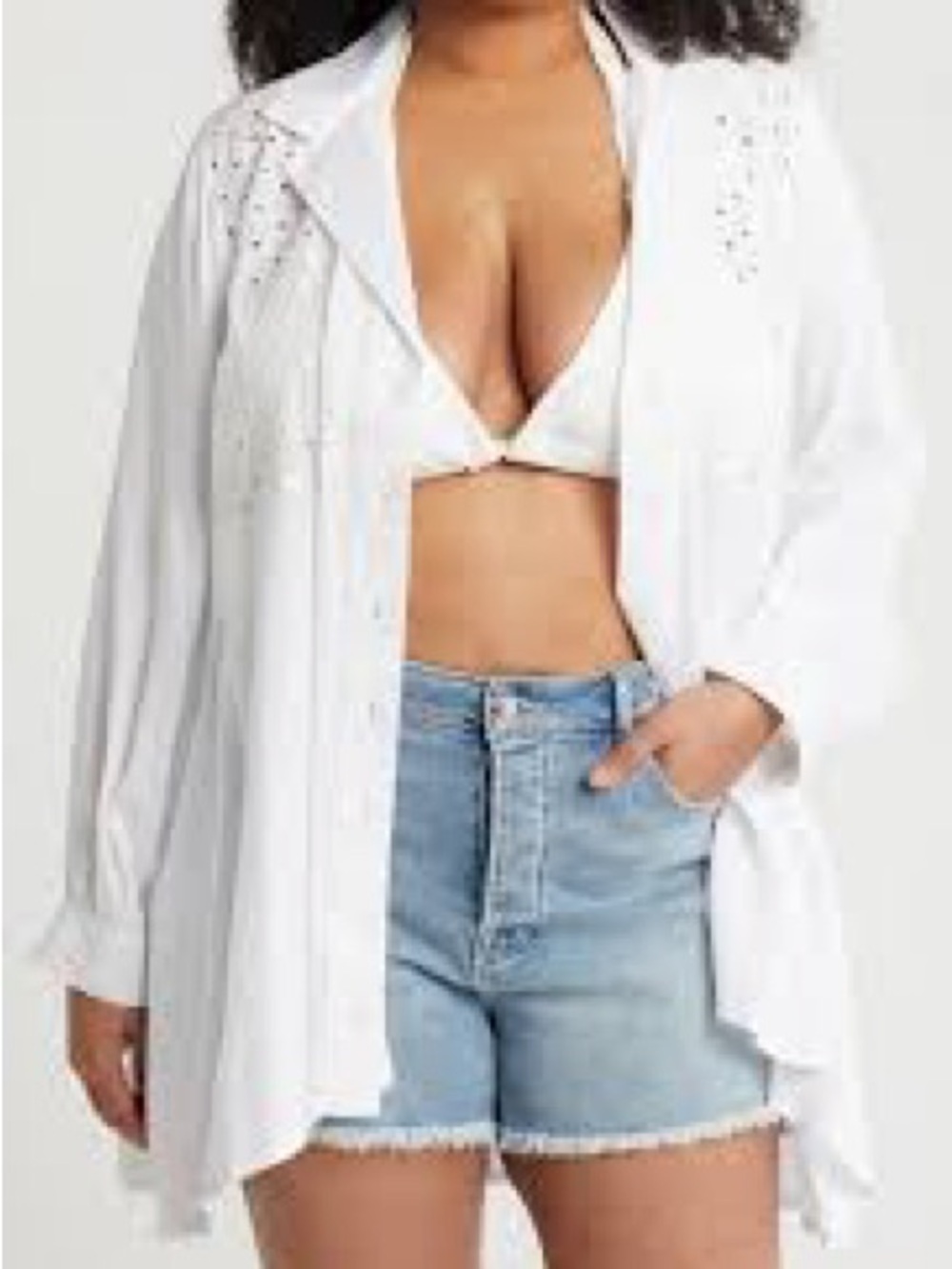 Boho Me White Embroidered Button-Up Shirt - Breezy Cover-Up. Small